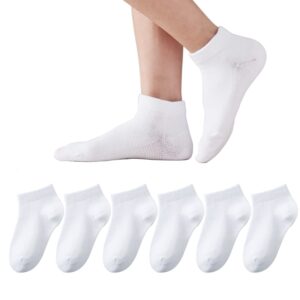 EPEIUS Kids Ankle Socks Girls Seamless Low Cut No Show Socks Cotton Thin Athletic Socks for Boys 5-7 Years White 6 Pack M