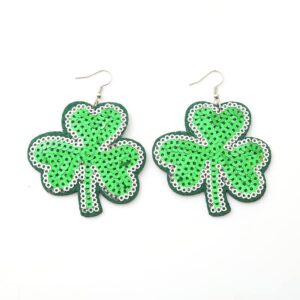 St. Patrick's Day Earrings Green Shamrock Dangling Earring for Women Handmade Glitter Lucky Shamrock Drop Dangle Earrings Headband Irish Holiday Jewelry Gift(st patricks earrings)