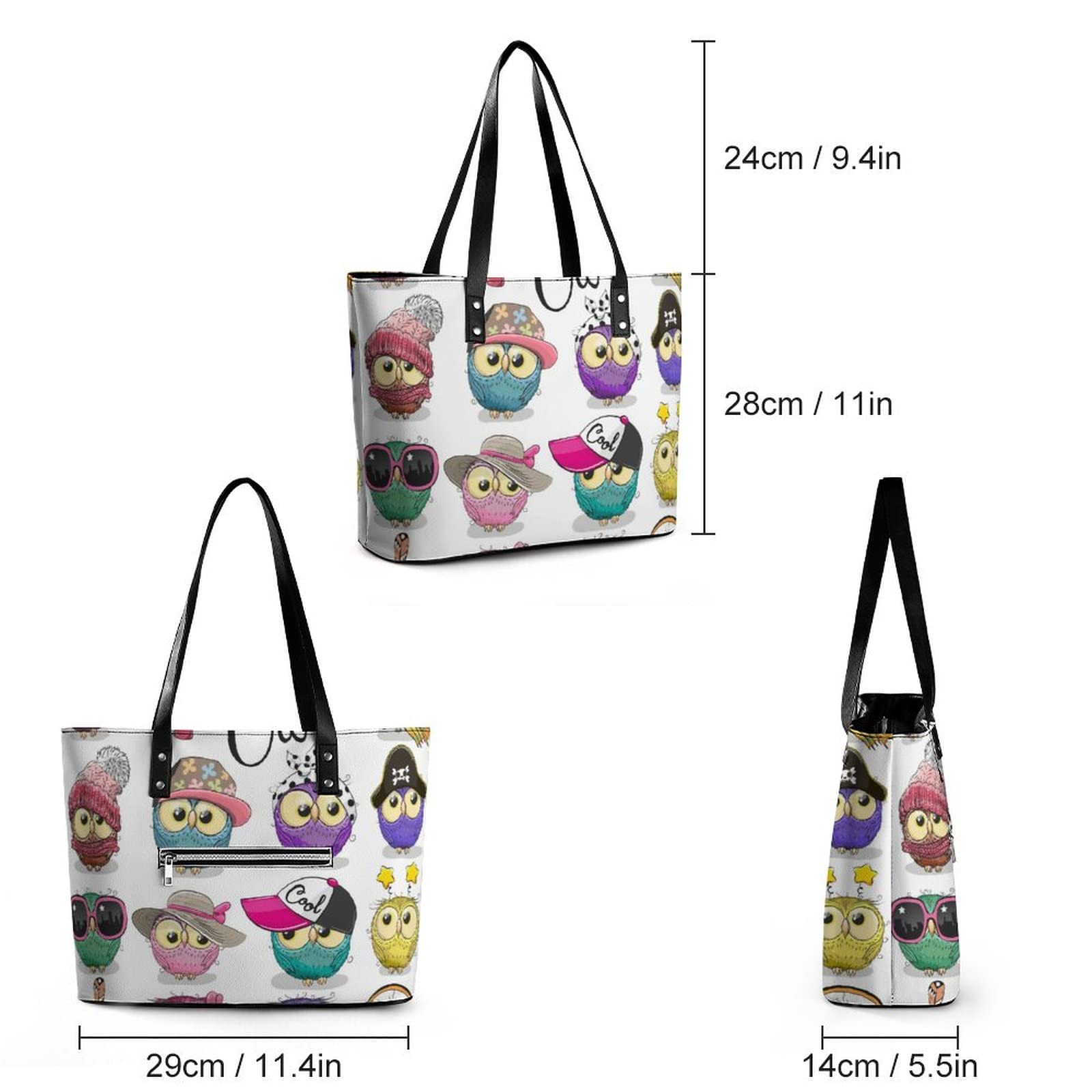 Womens Handbag Owl Pattern Leather Tote Bag Top Handle Satchel Bags For Lady