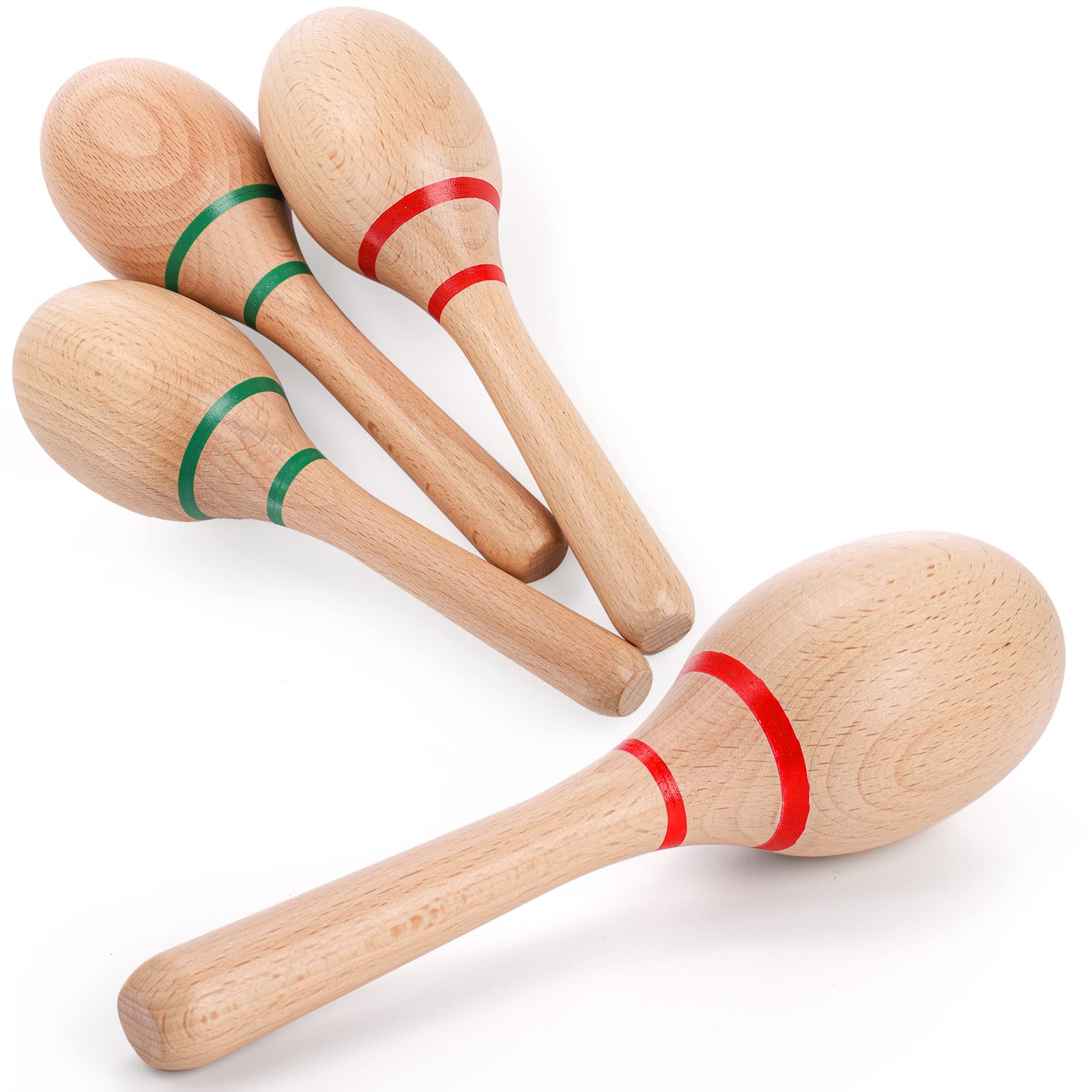 Foraineam 4 Pieces Maracas 8 inch Wooden Hand Percussion Rattles, Beech Wood Rumba Shakers Noisemaker Party Favors Supplies Musical Instrument for Concert, Party, Games