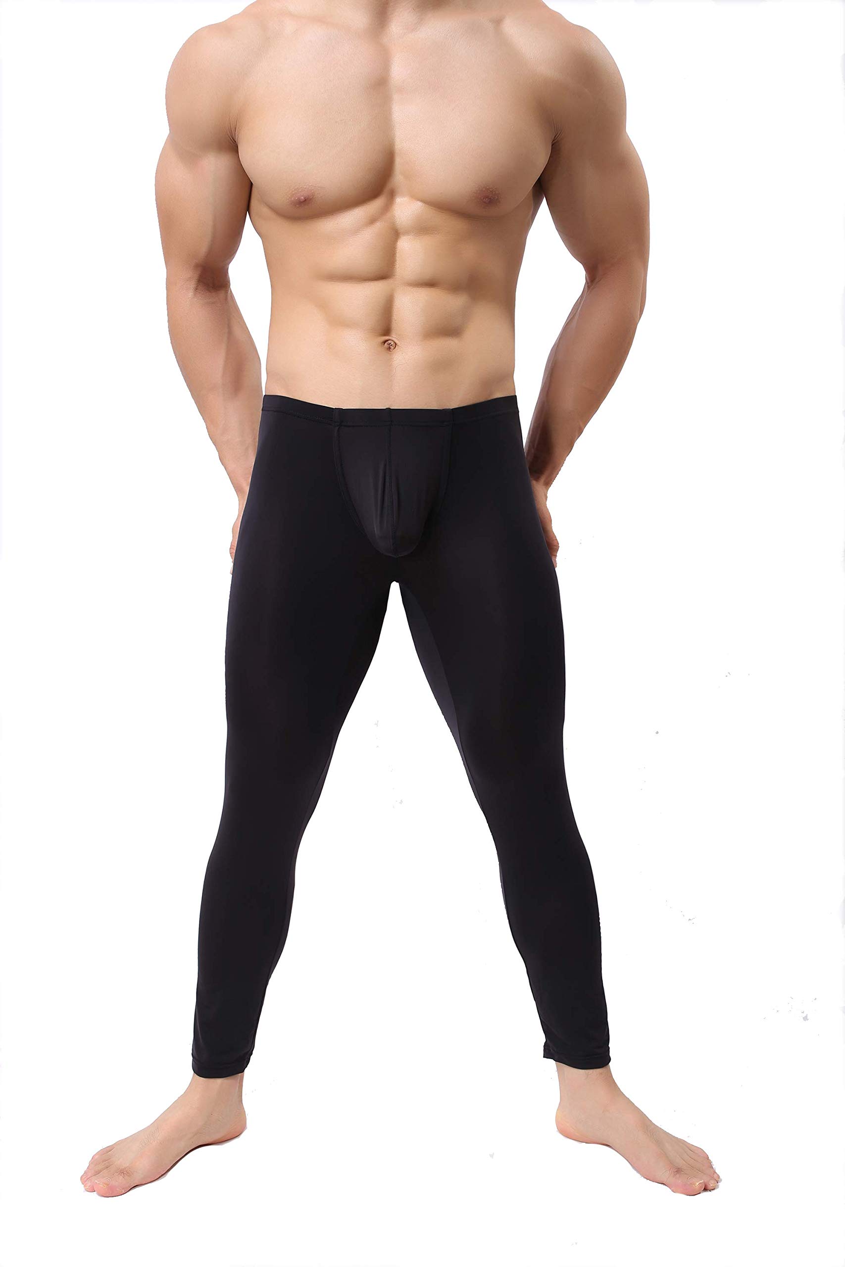 IYUNYI Mens Thin Ice Silk Compression Baselayer Thermal Long Johns Underwear Black