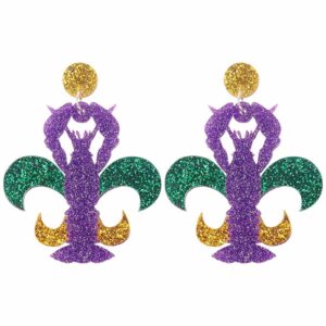 Dreuyet Mardi Gras Earring Colorful Acrylic Carnival Cosplay Party Earring Crown Carnival Mask Letter MARDI GRAS Dangle Earrings Funny Drop Earrings (A)