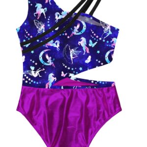 TiaoBug Kids Girls Ballet Dance Gymnastics Leotard Shiny Metallic Unitard One Piece Bodysuit Dance Wear Purple 8 Years