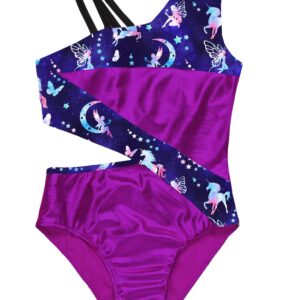 TiaoBug Kids Girls Ballet Dance Gymnastics Leotard Shiny Metallic Unitard One Piece Bodysuit Dance Wear Purple 8 Years