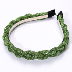 St.Patrick’s Day Headband Green Rhinestone Stripes Twist Hairband Crystal Irish Green Lucky Party Hair Accessories for Women