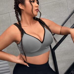 COZYEASE Women's Plus Size Sports Bra High Impact Gym Padded Sports Bra for Women Grey 2XL