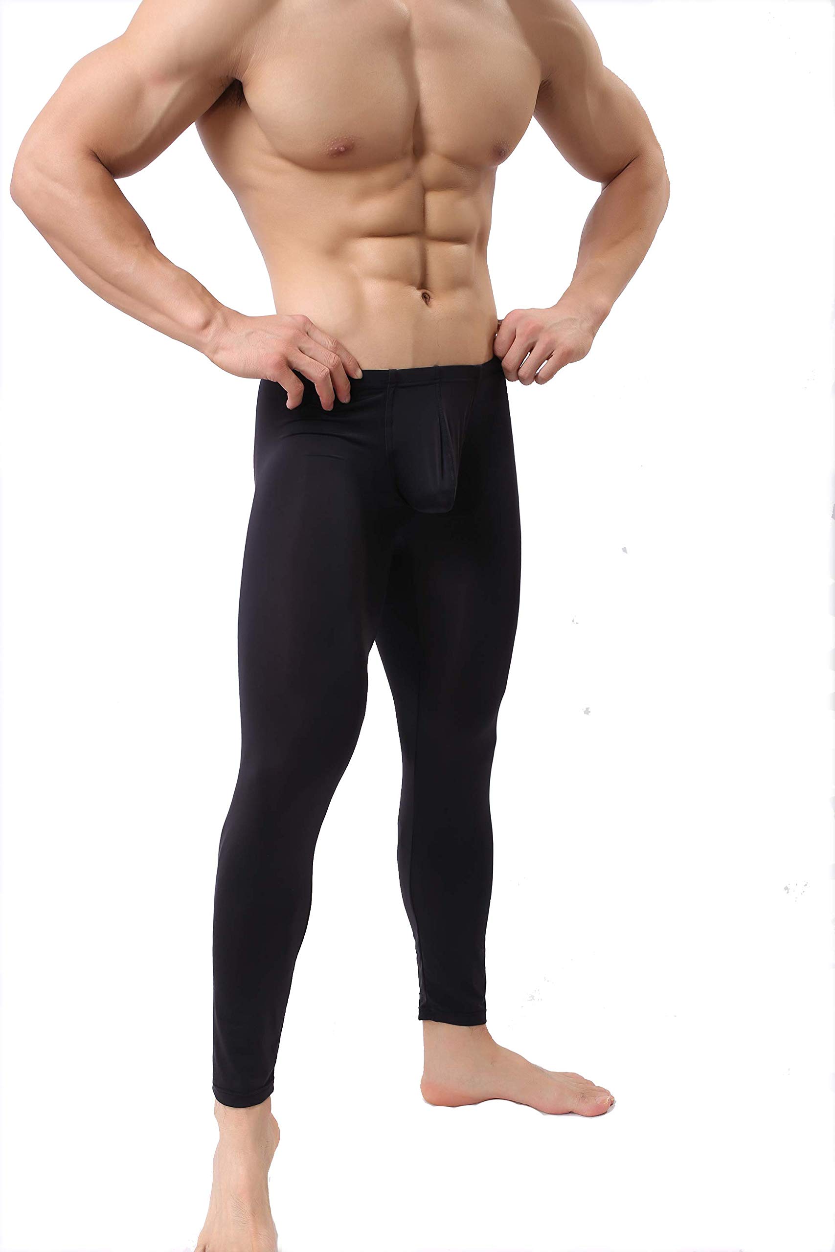 IYUNYI Mens Thin Ice Silk Compression Baselayer Thermal Long Johns Underwear Black