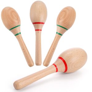 Foraineam 4 Pieces Maracas 8 inch Wooden Hand Percussion Rattles, Beech Wood Rumba Shakers Noisemaker Party Favors Supplies Musical Instrument for Concert, Party, Games