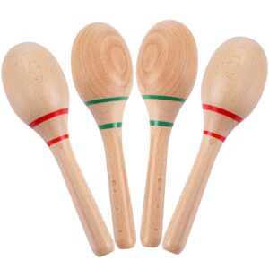 Foraineam 4 Pieces Maracas 8 inch Wooden Hand Percussion Rattles, Beech Wood Rumba Shakers Noisemaker Party Favors Supplies Musical Instrument for Concert, Party, Games