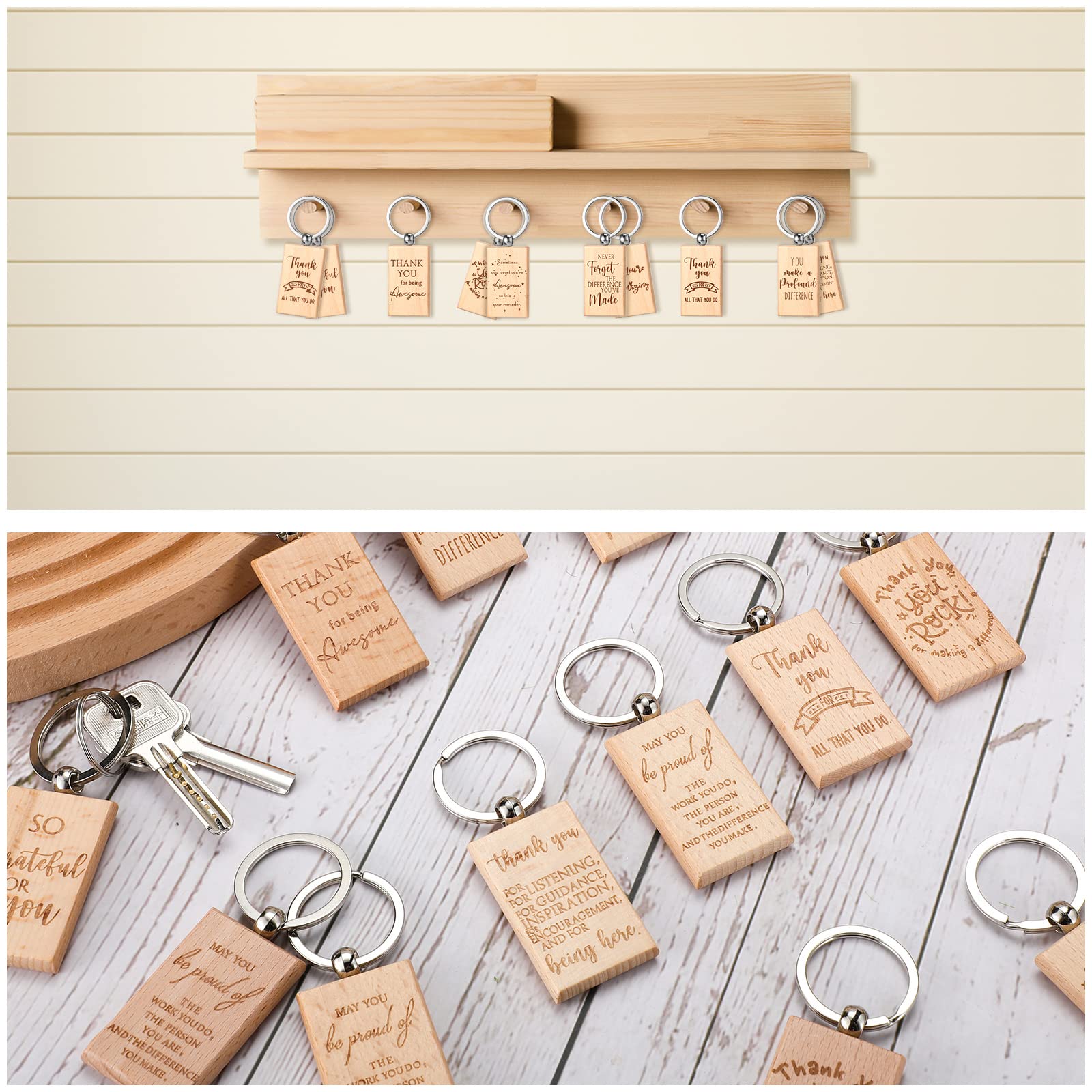 Queekay 50 Pcs Employee Thank You Gift for Women Appreciation Gifts Employee Gifts Wooden Keychain Blanks Wooden Key Ring Blank Keychains for Office Coworker Nurse Teacher Worker