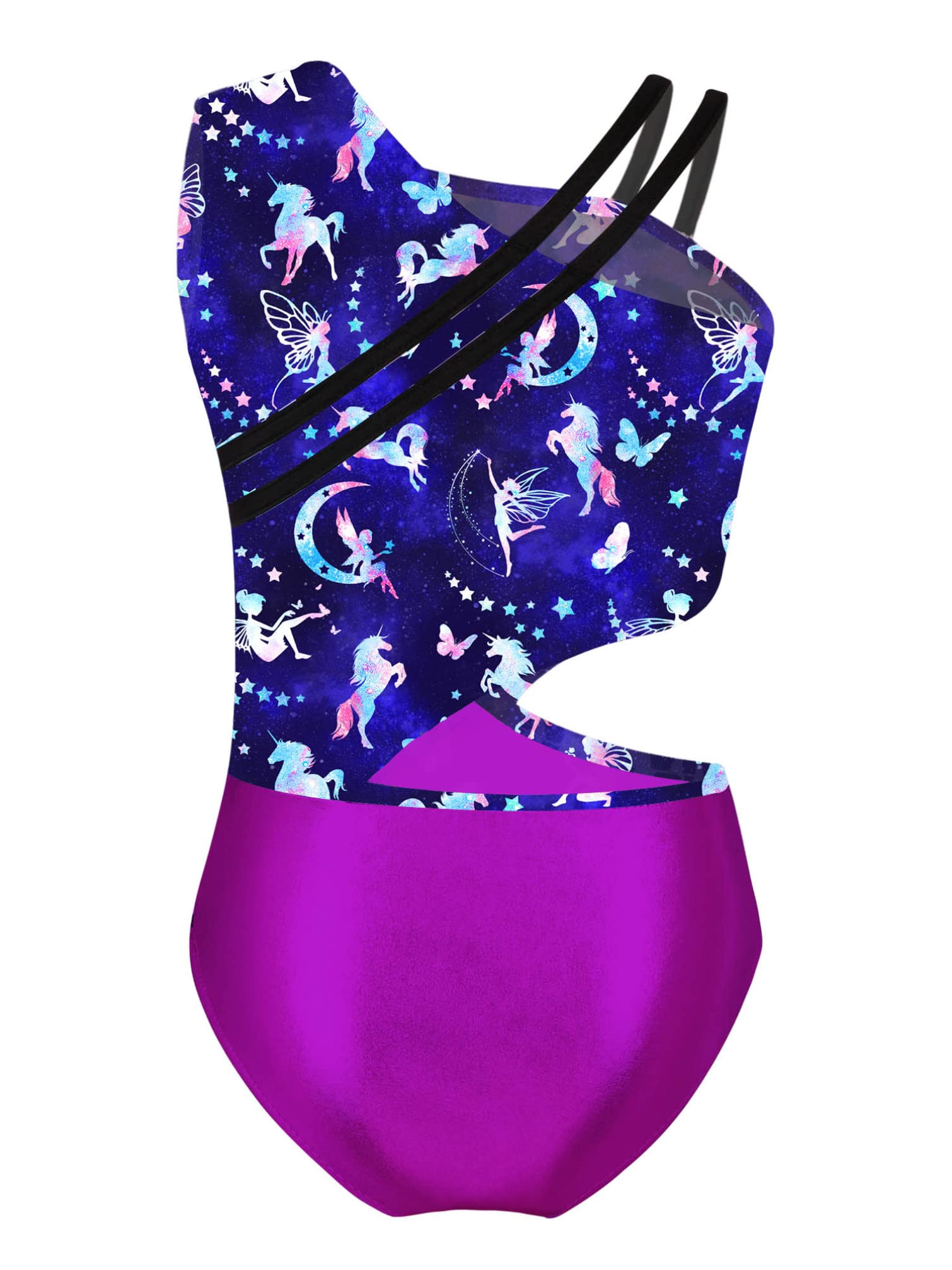 TiaoBug Kids Girls Ballet Dance Gymnastics Leotard Shiny Metallic Unitard One Piece Bodysuit Dance Wear Purple 8 Years