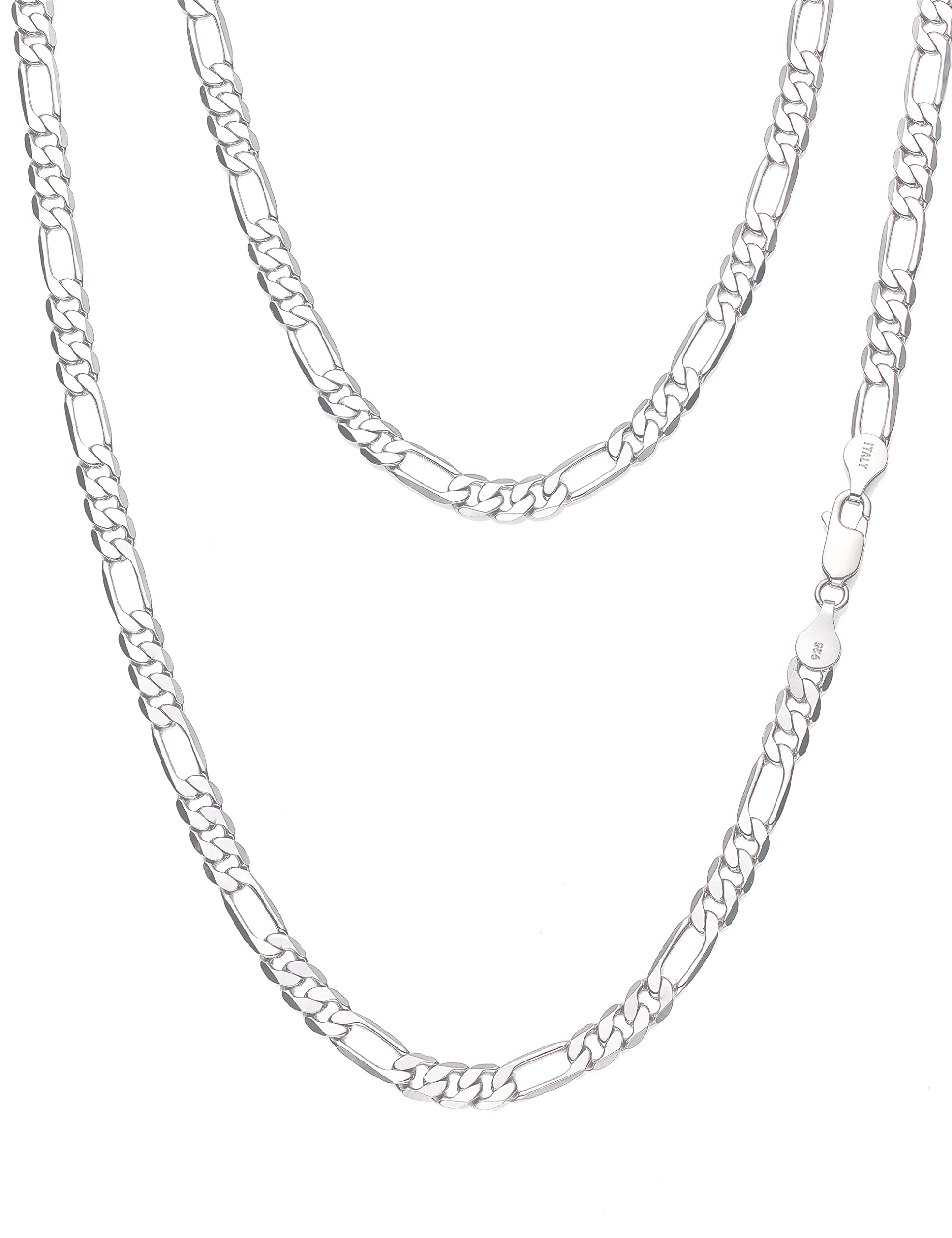 ASDULL 925 Sterling Silver 5mm Figaro Link Chain Necklace for Men Women Diamond Cut Silver Link Chain 22 Inches