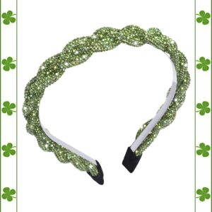 St.Patrick’s Day Headband Green Rhinestone Stripes Twist Hairband Crystal Irish Green Lucky Party Hair Accessories for Women