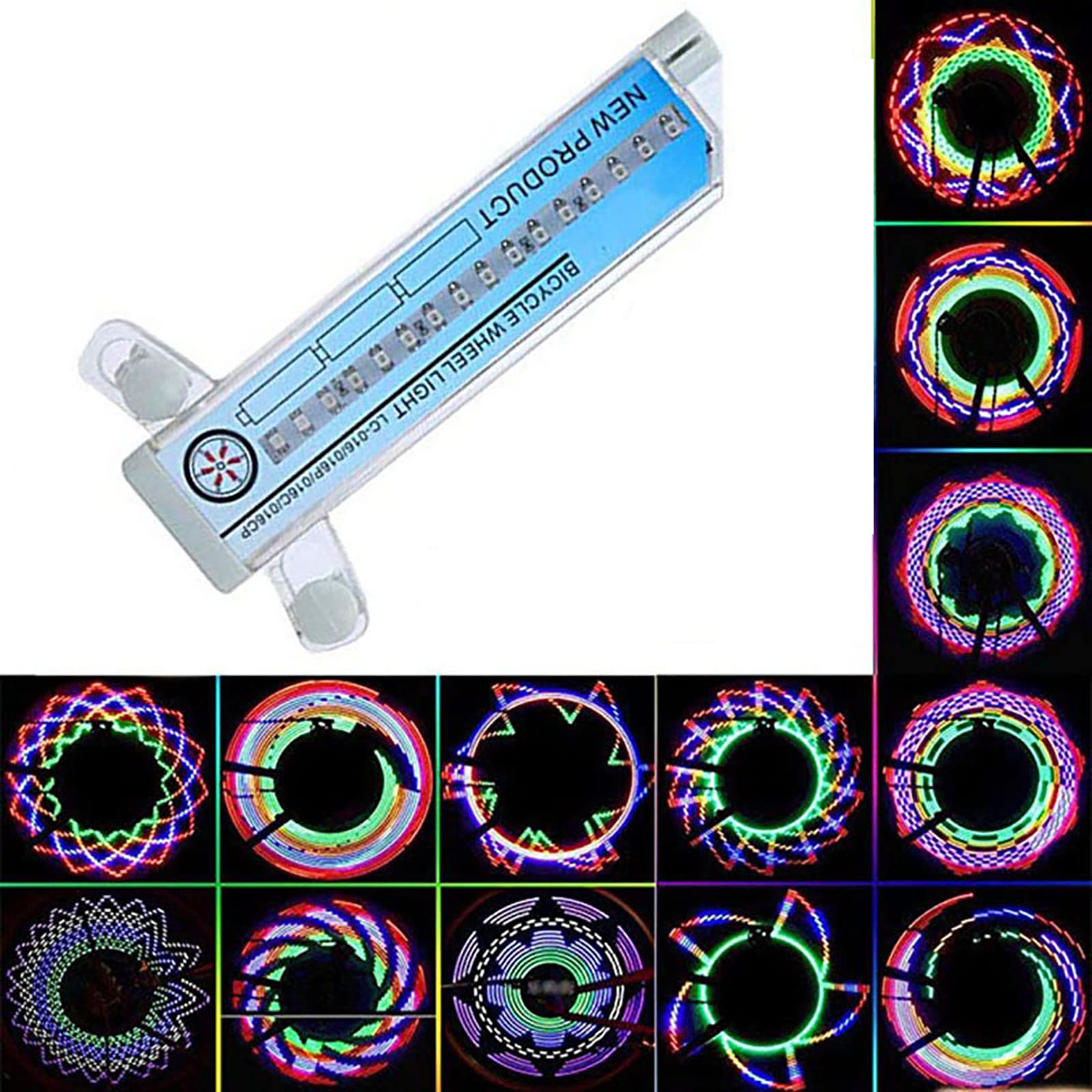 Bike Wheel Light Bicycle Motorcycle Bike Tyre Tire Wheel Lights 32 LED Flash Spoke Light Lamp 32 Different Patterns Change Outdoor Cycling Lights for Bike Wheel (1 Pack)