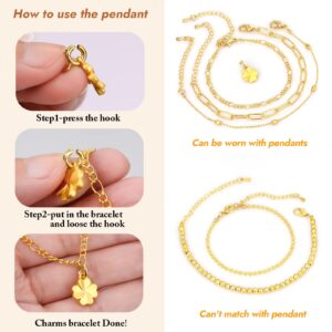 VIMCUPQ Gold Chain Bracelets set for Women, 18K Gold Plated Charm Bracelet Dainty Adjustable Stackable Bracelets Trendy Layered Link Pearl Heart Lucky Clover Charms Bracelets