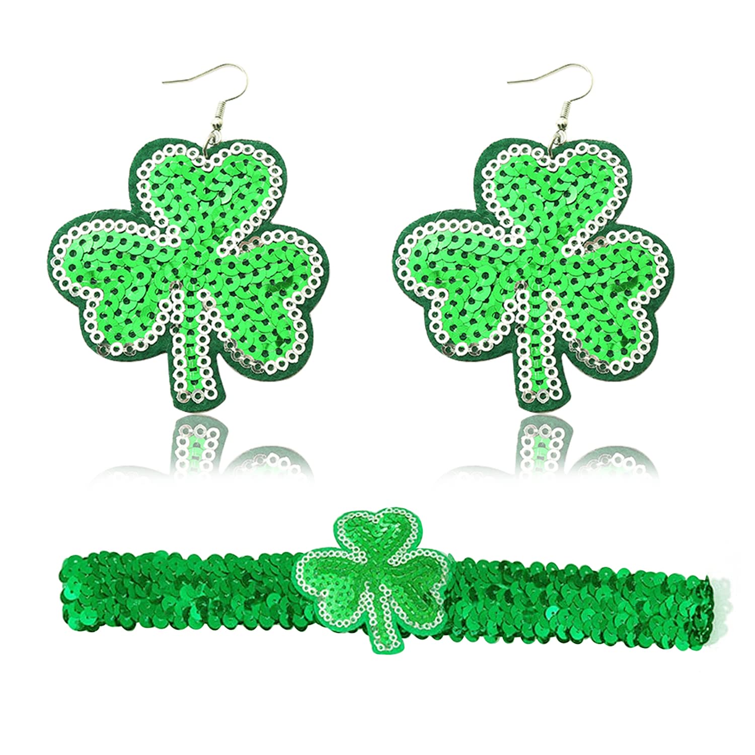 St. Patrick's Day Earrings Green Shamrock Dangling Earring for Women Handmade Glitter Lucky Shamrock Drop Dangle Earrings Headband Irish Holiday Jewelry Gift(st patricks earrings)