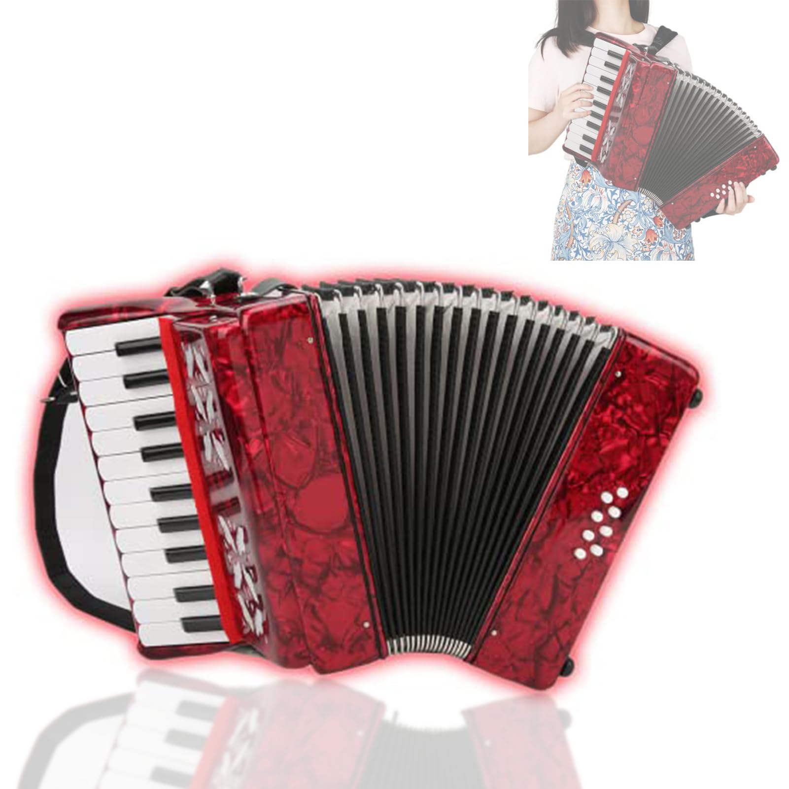 Acordeones Para Adultos, Acordeón 22 Keys 8 Bass Accordion Instrument With Acordeon Straps And Sweet Sound Portable Educational Musical Instrument, For Music Beginner Lover