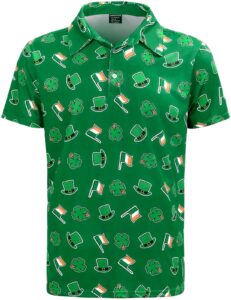 men's saint patricks day polo shirt irish shamrock four leaf lucky clover short sleeve golf top, dark green, medium