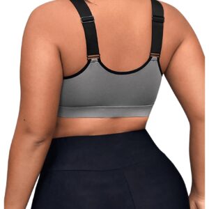 COZYEASE Women's Plus Size Sports Bra High Impact Gym Padded Sports Bra for Women Grey 2XL