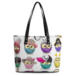 womens handbag owl pattern leather tote bag top handle satchel bags for lady