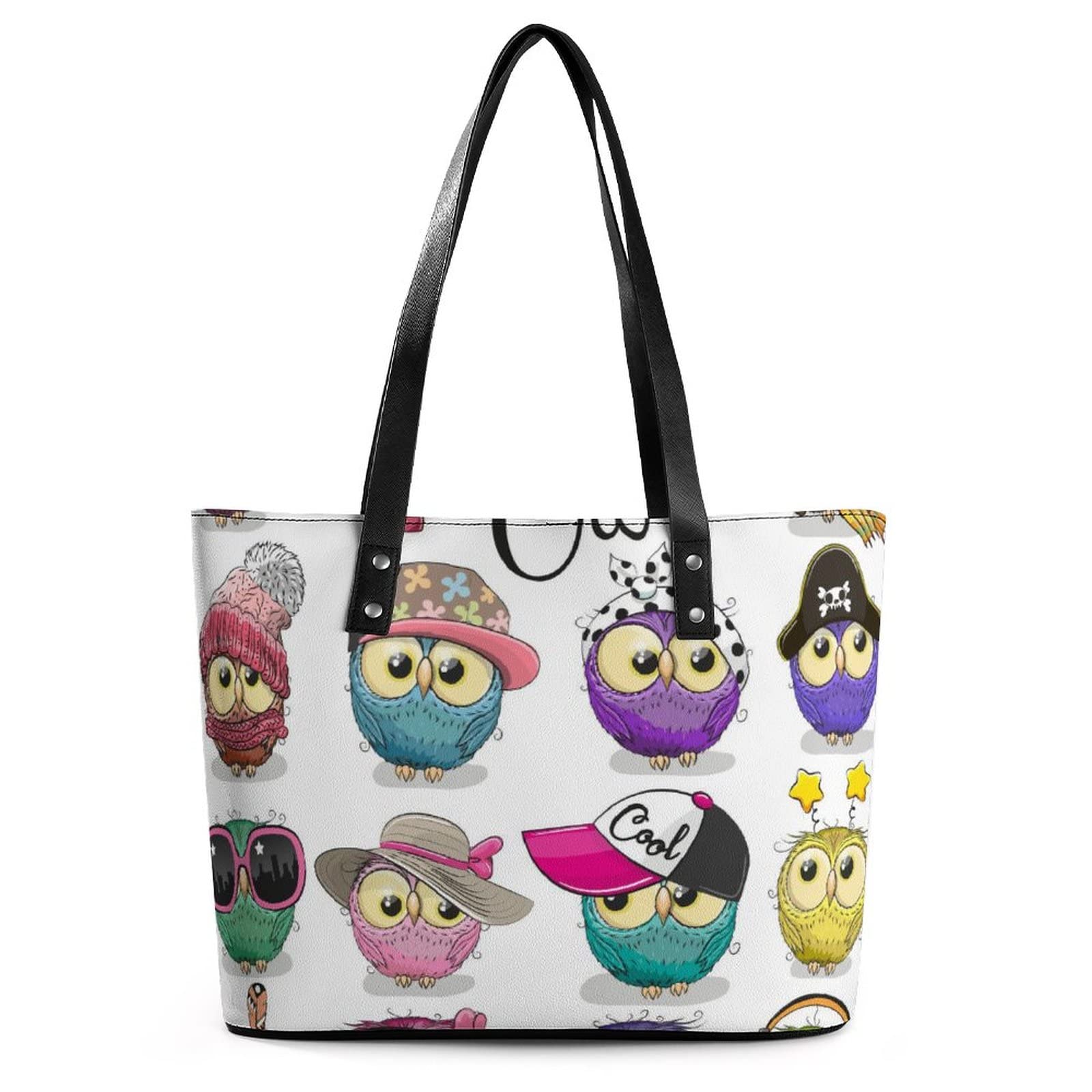 Womens Handbag Owl Pattern Leather Tote Bag Top Handle Satchel Bags For Lady