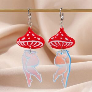 Dreuyet Exaggerated Funny Mushroom Leg Earrings for Women Retro 80s Earrings Personality Dancer Beautiful Legs Ballet Earrings Colorful Acrylic Mushroom Leg Earrings (Mushroom Leg)