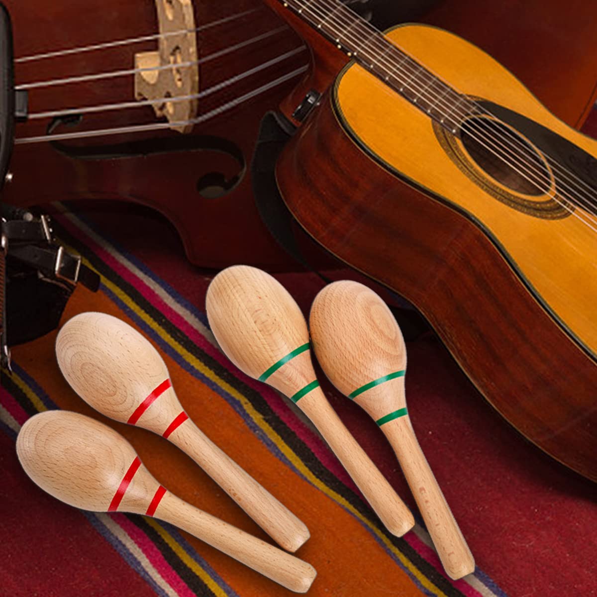 Foraineam 4 Pieces Maracas 8 inch Wooden Hand Percussion Rattles, Beech Wood Rumba Shakers Noisemaker Party Favors Supplies Musical Instrument for Concert, Party, Games