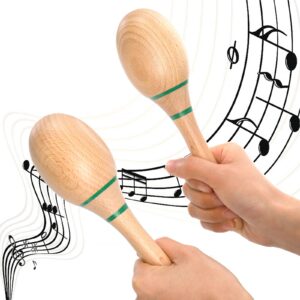 Foraineam 4 Pieces Maracas 8 inch Wooden Hand Percussion Rattles, Beech Wood Rumba Shakers Noisemaker Party Favors Supplies Musical Instrument for Concert, Party, Games