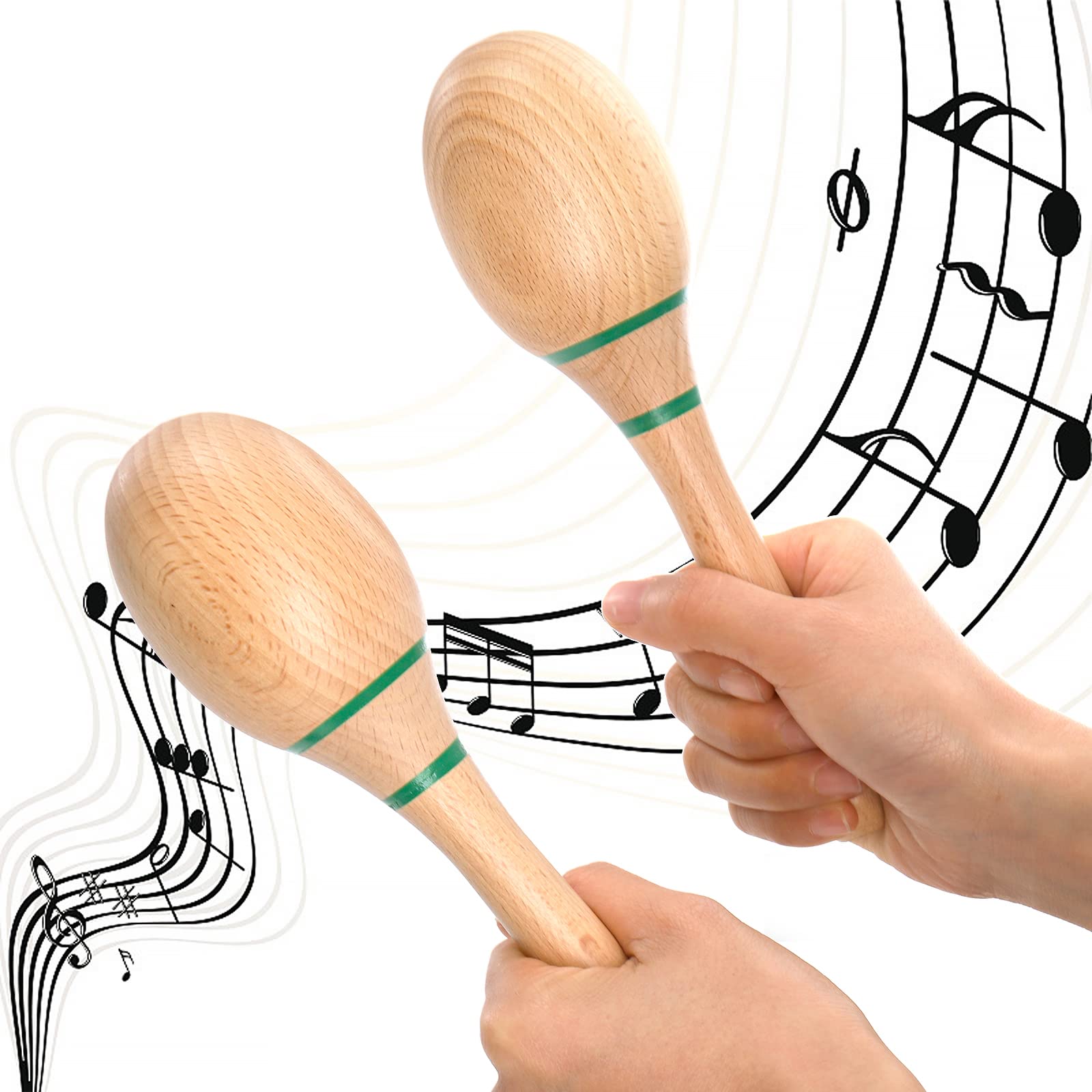 Foraineam 4 Pieces Maracas 8 inch Wooden Hand Percussion Rattles, Beech Wood Rumba Shakers Noisemaker Party Favors Supplies Musical Instrument for Concert, Party, Games