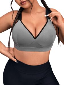 cozyease women's plus size sports bra high impact gym padded sports bra for women grey 2xl