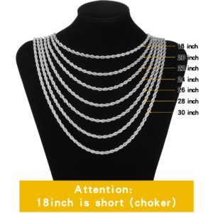 Fiusem Silver Tone Chain Necklace for Men, 5mm Mens Chain Necklace, Stainless Steel Rope Chain for Men and Women, Mens Necklace 20 Inch