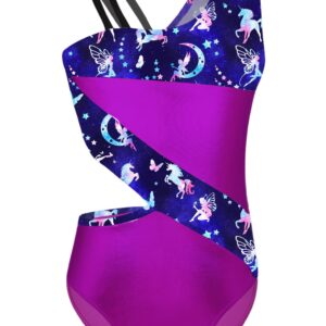 TiaoBug Kids Girls Ballet Dance Gymnastics Leotard Shiny Metallic Unitard One Piece Bodysuit Dance Wear Purple 8 Years