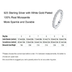 YUQIGG Moissanite Ring, Sterling Silver Eternity Stackable Ring Band, Promise Engagement Wedding Ring for Women, Size 7, 2.1ct Moissanite Wedding Band