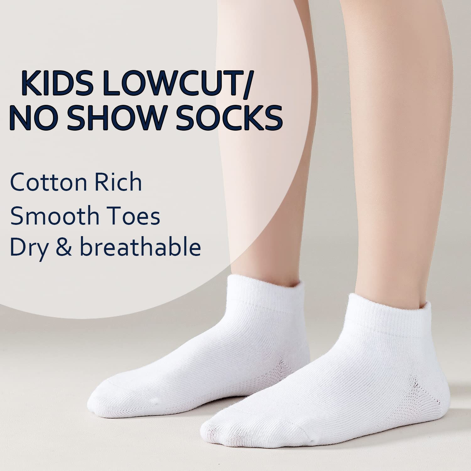 EPEIUS Kids Ankle Socks Girls Seamless Low Cut No Show Socks Cotton Thin Athletic Socks for Boys 5-7 Years White 6 Pack M