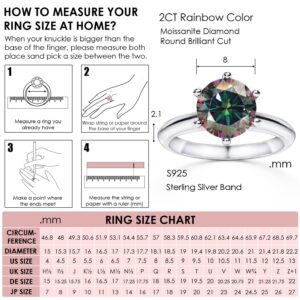 Michooyel 2ct Round Cut Moissanite Engagement Ring for Women Rainbow color Moissanite VVS1 Classic 6 Prongs Setting Solitaire Sterling Silver Women Rings