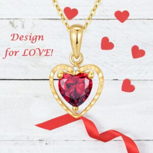 MRENITE Solid 14kt Yellow Gold 6mm Natural Heart Garnet Pendant Necklace for Women Genuine January Birthstone Garnet Red Heart Necklace Jewelry Gift for Valentine’s Day Birthday Mother’s Day