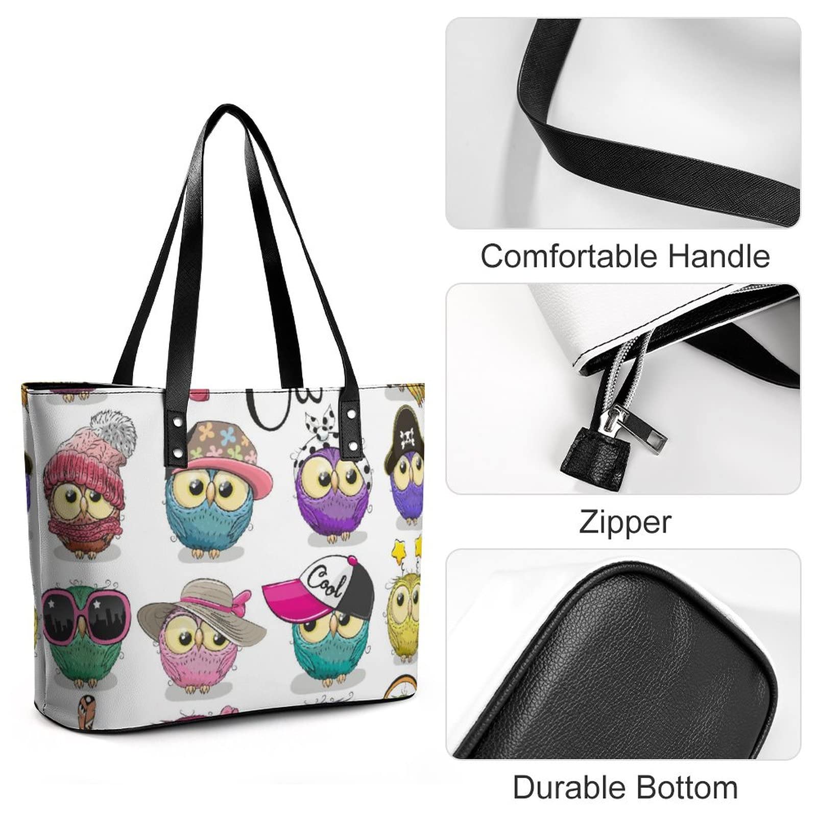 Womens Handbag Owl Pattern Leather Tote Bag Top Handle Satchel Bags For Lady