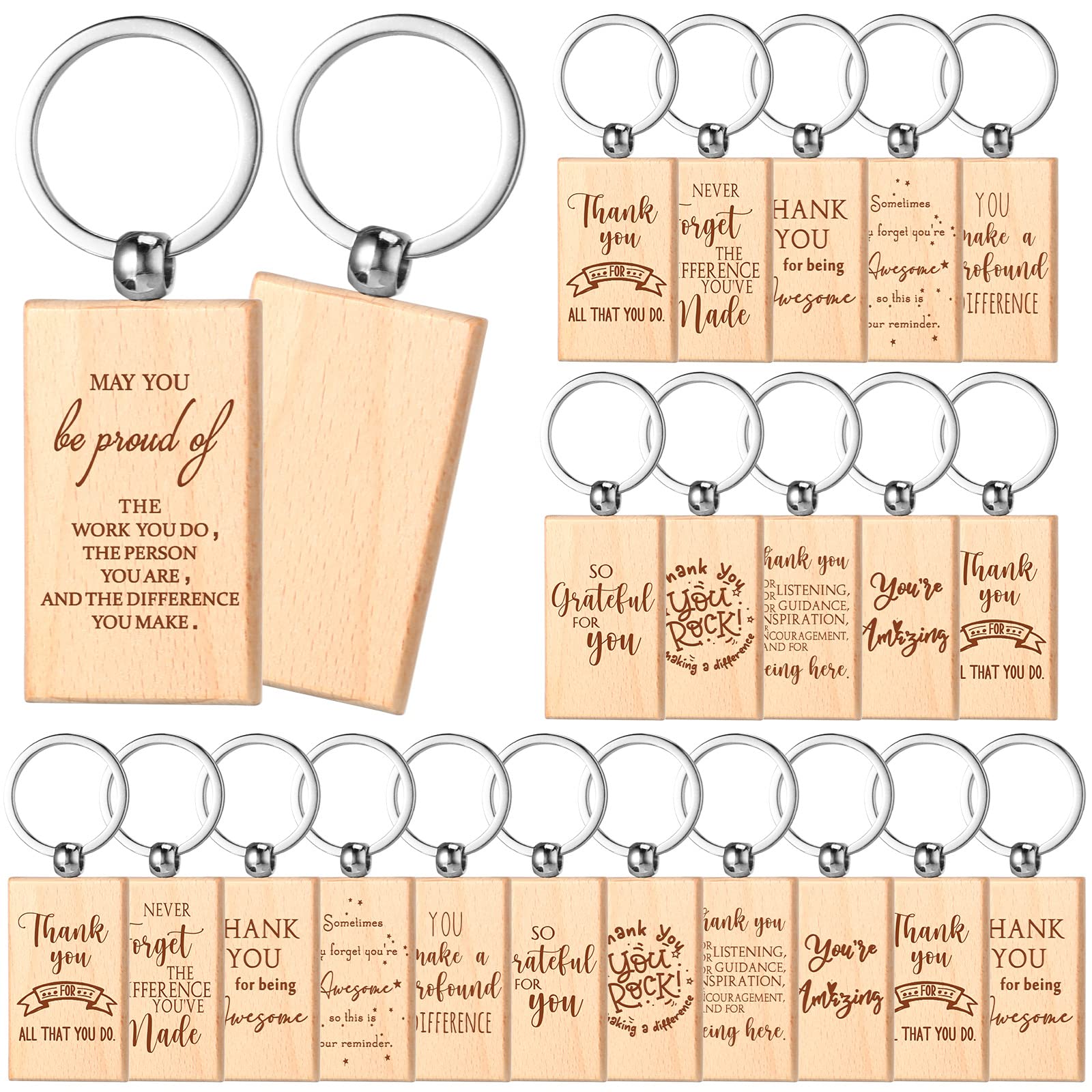 Queekay 50 Pcs Employee Thank You Gift for Women Appreciation Gifts Employee Gifts Wooden Keychain Blanks Wooden Key Ring Blank Keychains for Office Coworker Nurse Teacher Worker