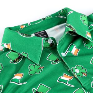 Men's Saint Patricks Day Polo Shirt Irish Shamrock Four Leaf Lucky Clover Short Sleeve Golf Top, Dark Green, Medium