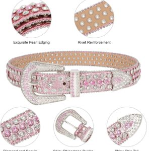 Xpvezl Studded belt Rhinestone Belt for Women Men Belts Cowgirl Bling Silver Leather Belt Western Belt Gifts Festivals Christmas Party Belt Wide Womens Belts Belts for Women Women's Belt(Pink,S)