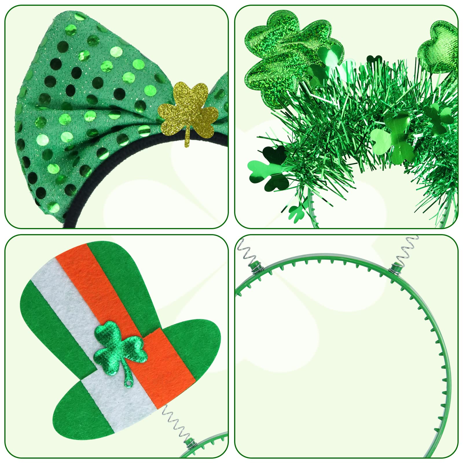 Oiuros 9PCS St Patricks Day Headband Women, St.Patrick'S Day Green Shamrock Clover Headband for Women Girls Hair Accessories Headwear