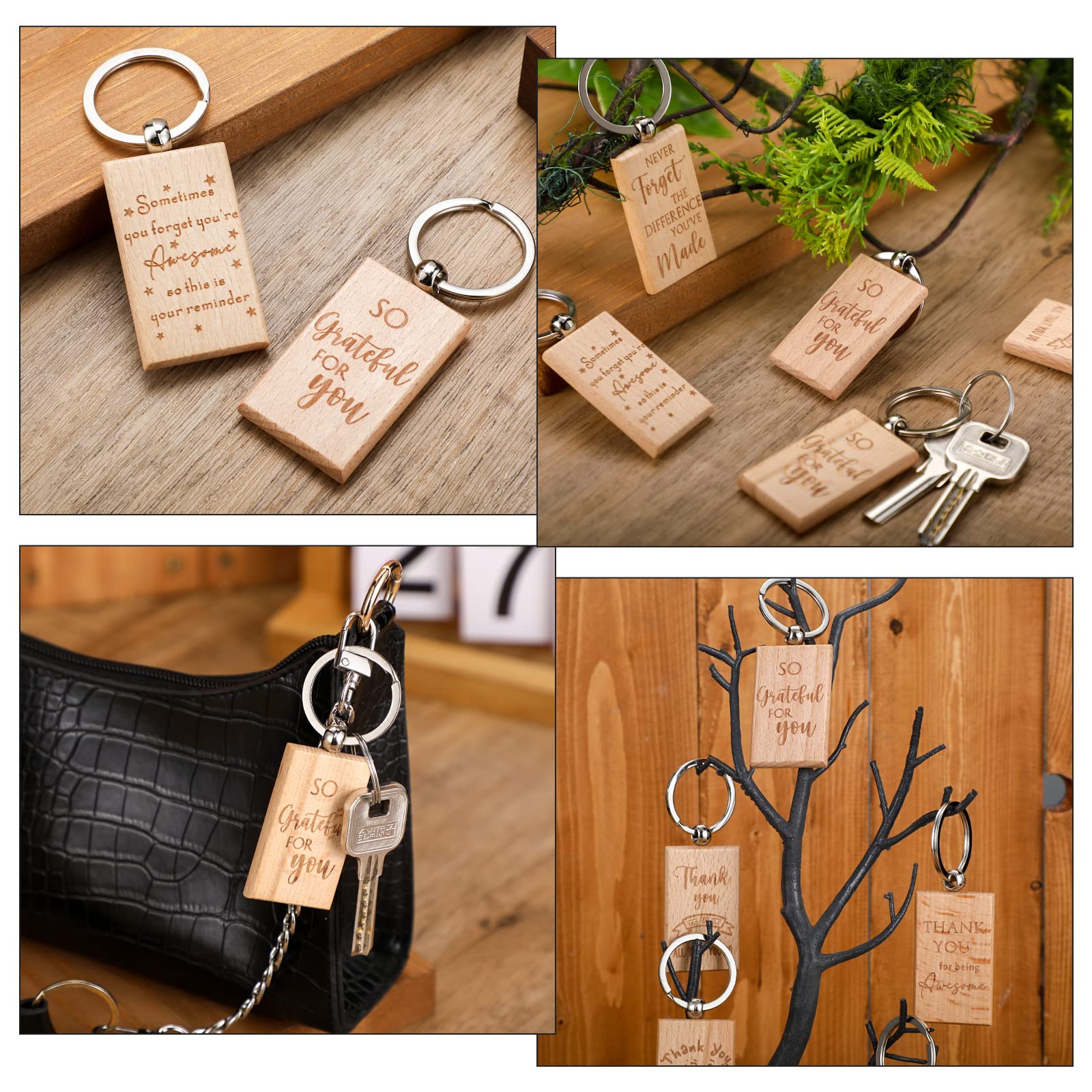 Queekay 50 Pcs Employee Thank You Gift for Women Appreciation Gifts Employee Gifts Wooden Keychain Blanks Wooden Key Ring Blank Keychains for Office Coworker Nurse Teacher Worker