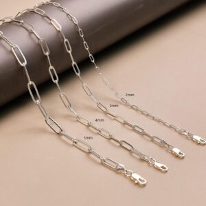 Silver Necklace for women 3mm Paperclip Chain Solid 925 Sterling Silver Clasp Paperclip Chain Silver Chain for women 16/18/20/22/24/26/30 Inches(16)