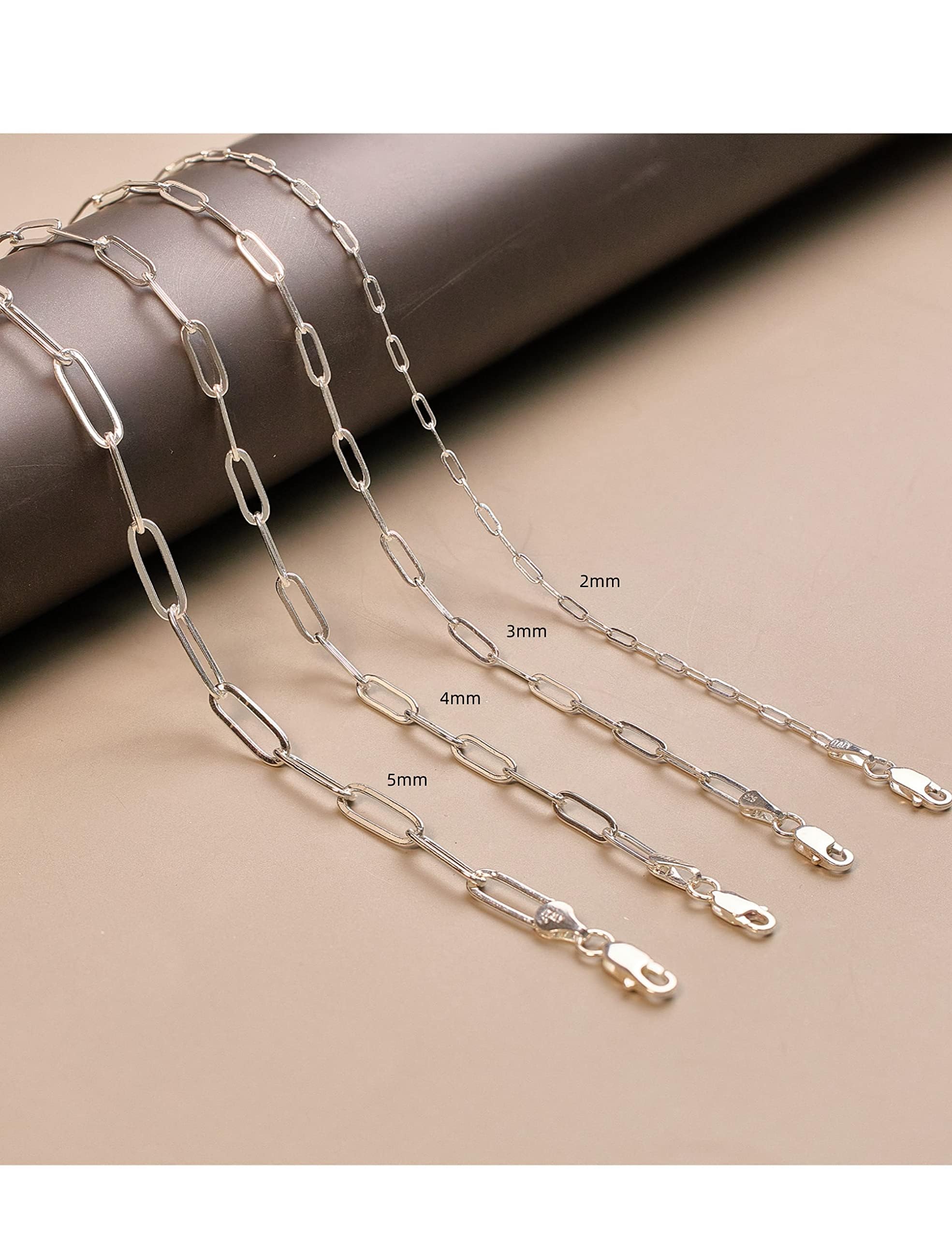 Silver Necklace for women 3mm Paperclip Chain Solid 925 Sterling Silver Clasp Paperclip Chain Silver Chain for women 16/18/20/22/24/26/30 Inches(16)