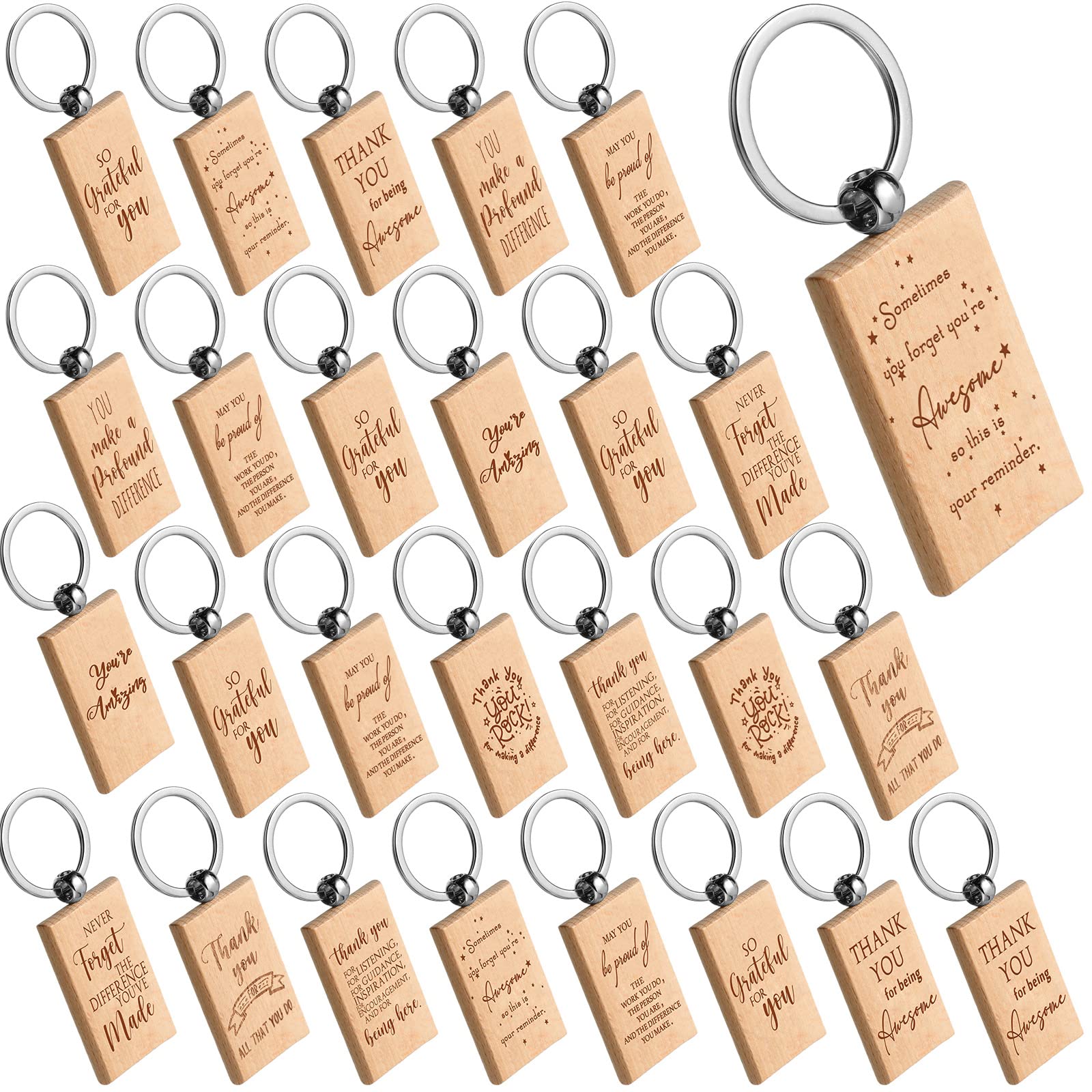 Queekay 50 Pcs Employee Thank You Gift for Women Appreciation Gifts Employee Gifts Wooden Keychain Blanks Wooden Key Ring Blank Keychains for Office Coworker Nurse Teacher Worker