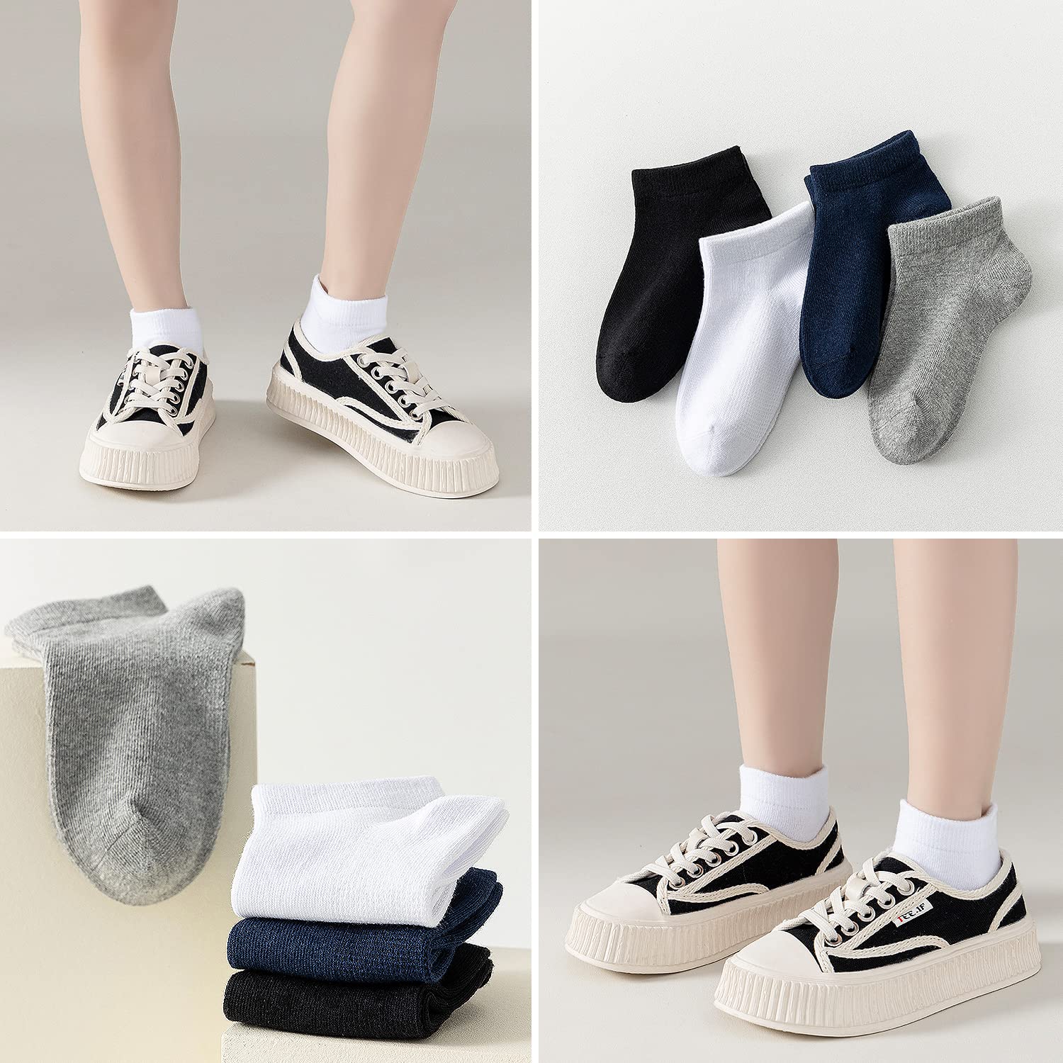 EPEIUS Kids Ankle Socks Girls Seamless Low Cut No Show Socks Cotton Thin Athletic Socks for Boys 5-7 Years White 6 Pack M