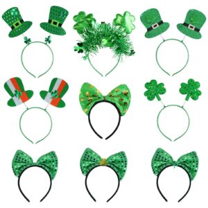 Oiuros 9PCS St Patricks Day Headband Women, St.Patrick'S Day Green Shamrock Clover Headband for Women Girls Hair Accessories Headwear