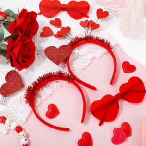 Whaline Valentine's Day Party Accessories 6Pcs Glitter Red Heart Bopper Headbands and 6 Pairs Heart Shape Eyeglasses Love Arrow Sparkling Hairband Transparent Eyewear for Wedding Party Favor Supplies