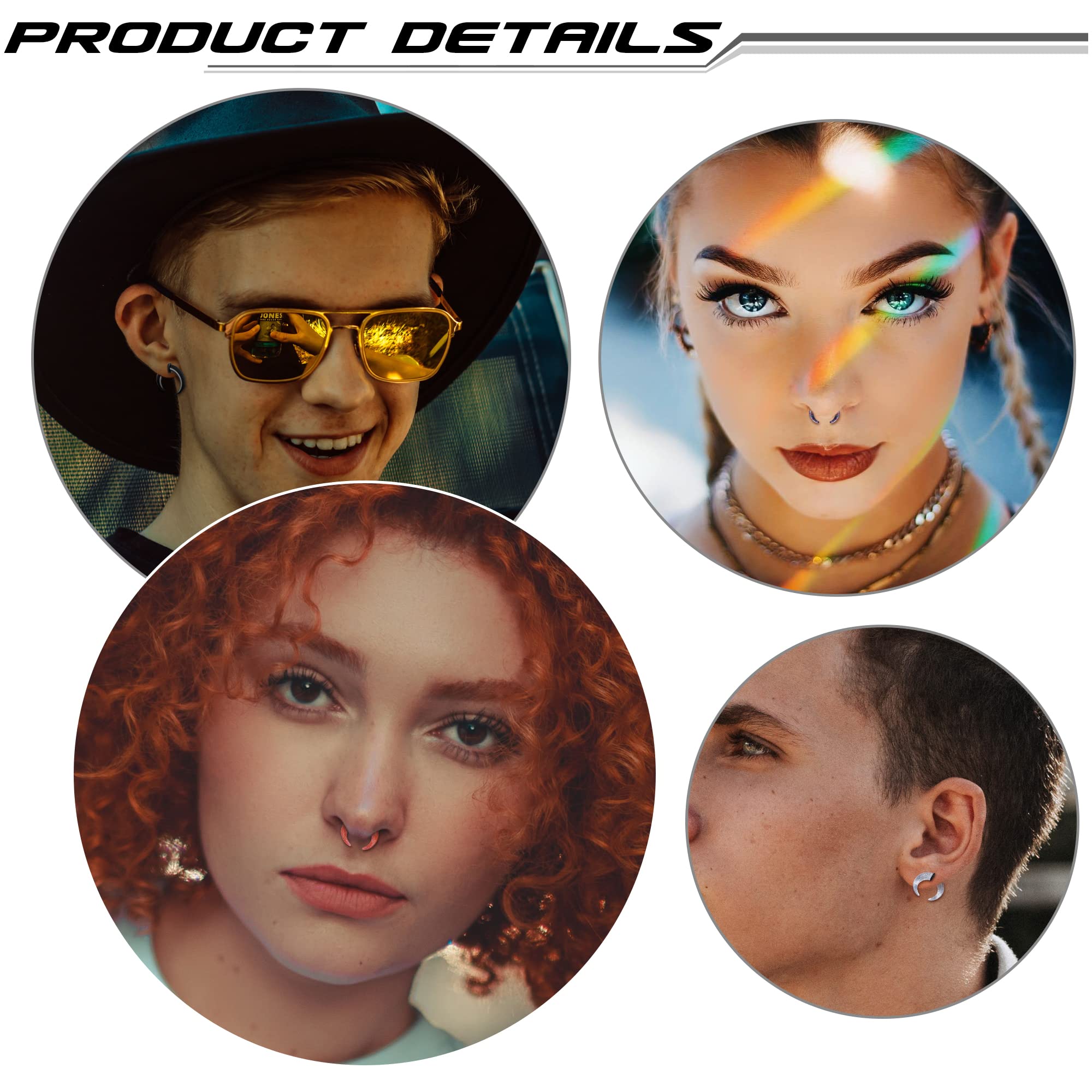 Jstyle 72Pcs 14G-2G Acrylic Pincher Tapers Septum Ring C Shape Nose Septum Buffalo Stretcher Pierced Nose Ear Cartilage