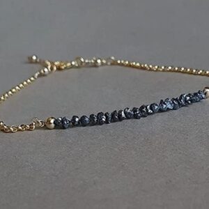 Raw black diamond bracelet, dainty chain bracelet, raw black diamonds jewelry, April birthstone, gift fo YO-BRACE-7199